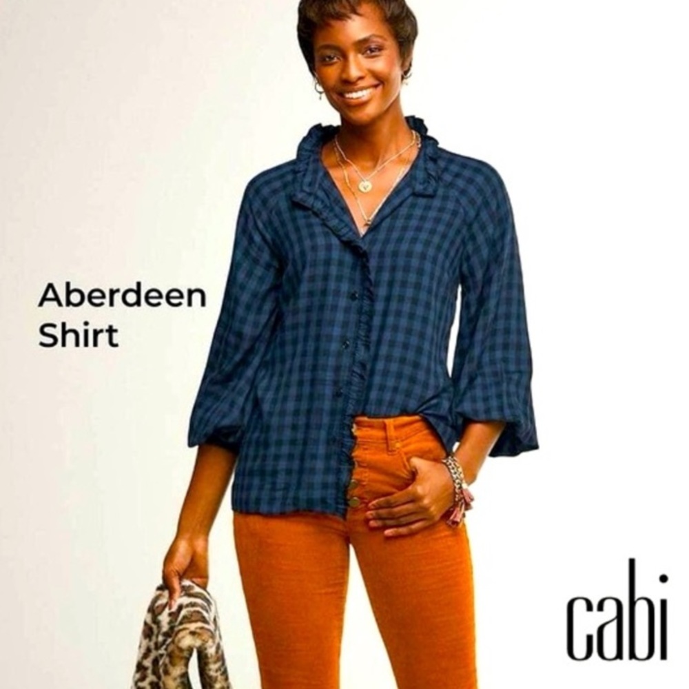 CAbi EUC 3961 Aberdeen Buffalo Check Front Ruffle Shirt